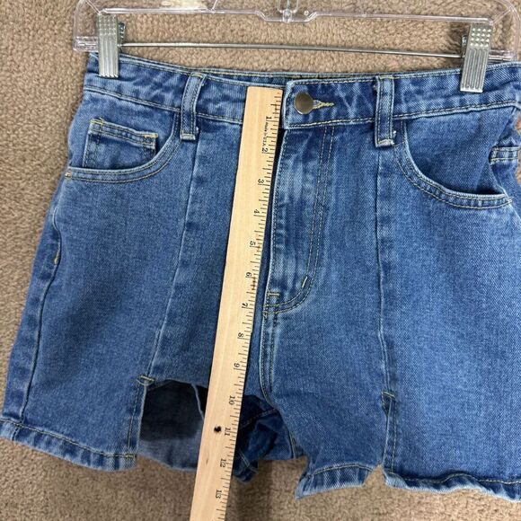 PrettyLittleThing Jean Shorts Womens Sz 4 Blue Split Hem Denim High Rise Casual - Picture 6 of 11